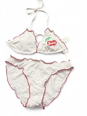 Juicy Couture White Cherry Ruffle Bikini Set NWT Size L